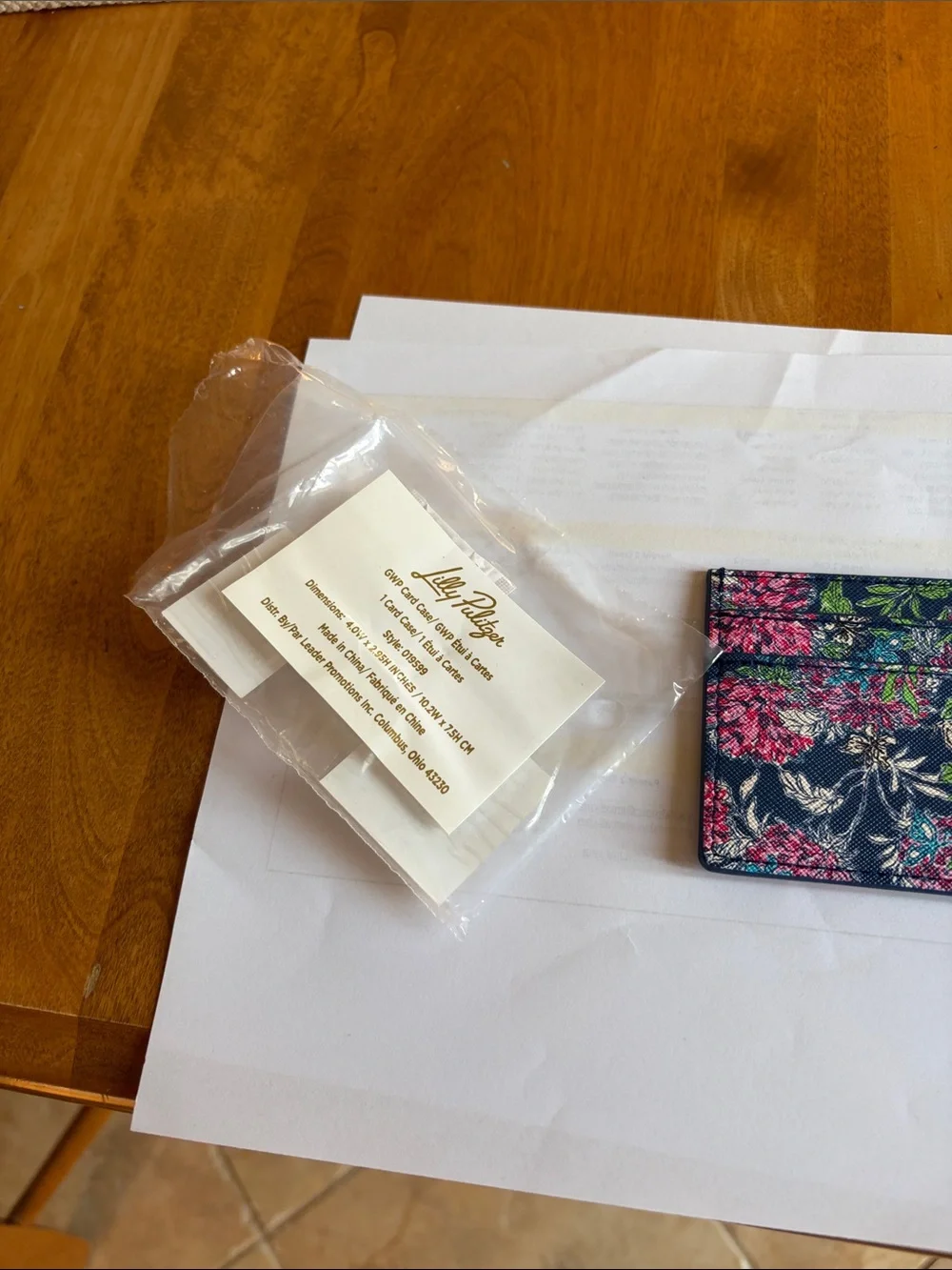 Lilly Pulitzer Navy Floral Card & Key Holder with Pink and Green Print